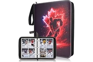 Hockey Card Binder, 4 Pocket Trading Portable Collector Binder with 50 Removable Sleeves for 400 Cards, Zipper Card Organizer Album for Football, Basketball, Baseball, Sports Cards - 1