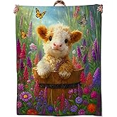 Zeleda Cute Highland Cow Blanket 50x60 Inch Colorful Floral an Calf Throw Soft Cozy Flannel Blankets Practical Decorative Throws for Couch Sofa Travel Picnic Thoughtful Gifts for Women Animal Lovers