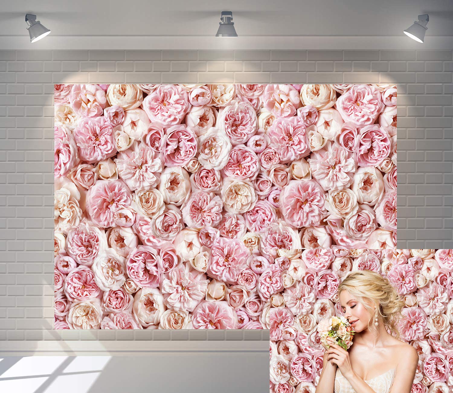 AIIKES 8x6FT Flower Wall Backdrop Blooming Rose Wall Backdrop Bridal Shower Anniversary Decoration Background 11-992