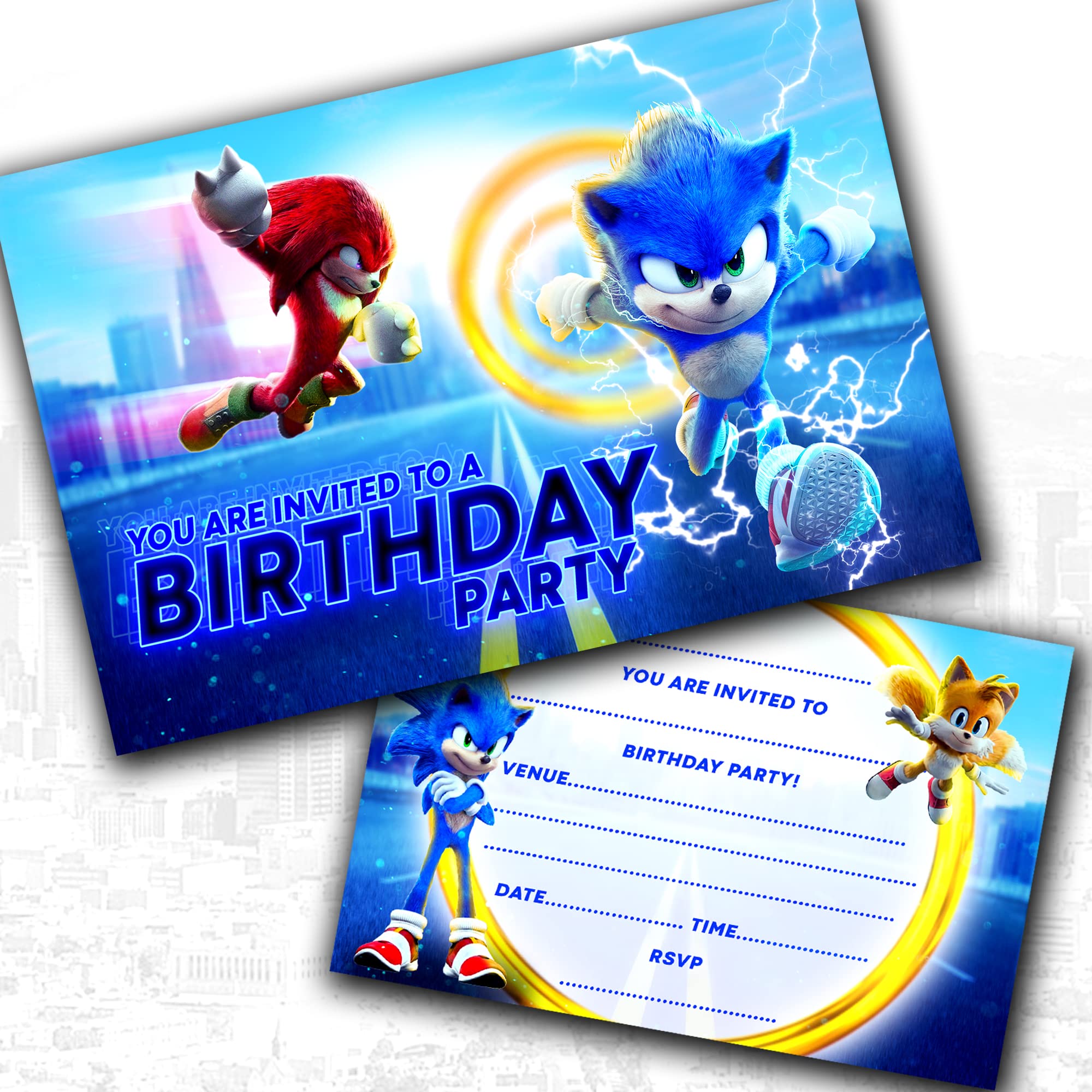 Sonic Party Invitations & Envelopes Birthday Invites (WRITE ON) (Pack of 12)