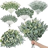 Serwalin 100pcs Artificial Mixed Eucalyptus Stems Leaves Bulk, 4Kinds Fake Greenery Silver Dollar Eucalyptus Leaves Picks,Faux Greenry Stems Sprays for DIY Bouquets Floral Arrangement Home Decor