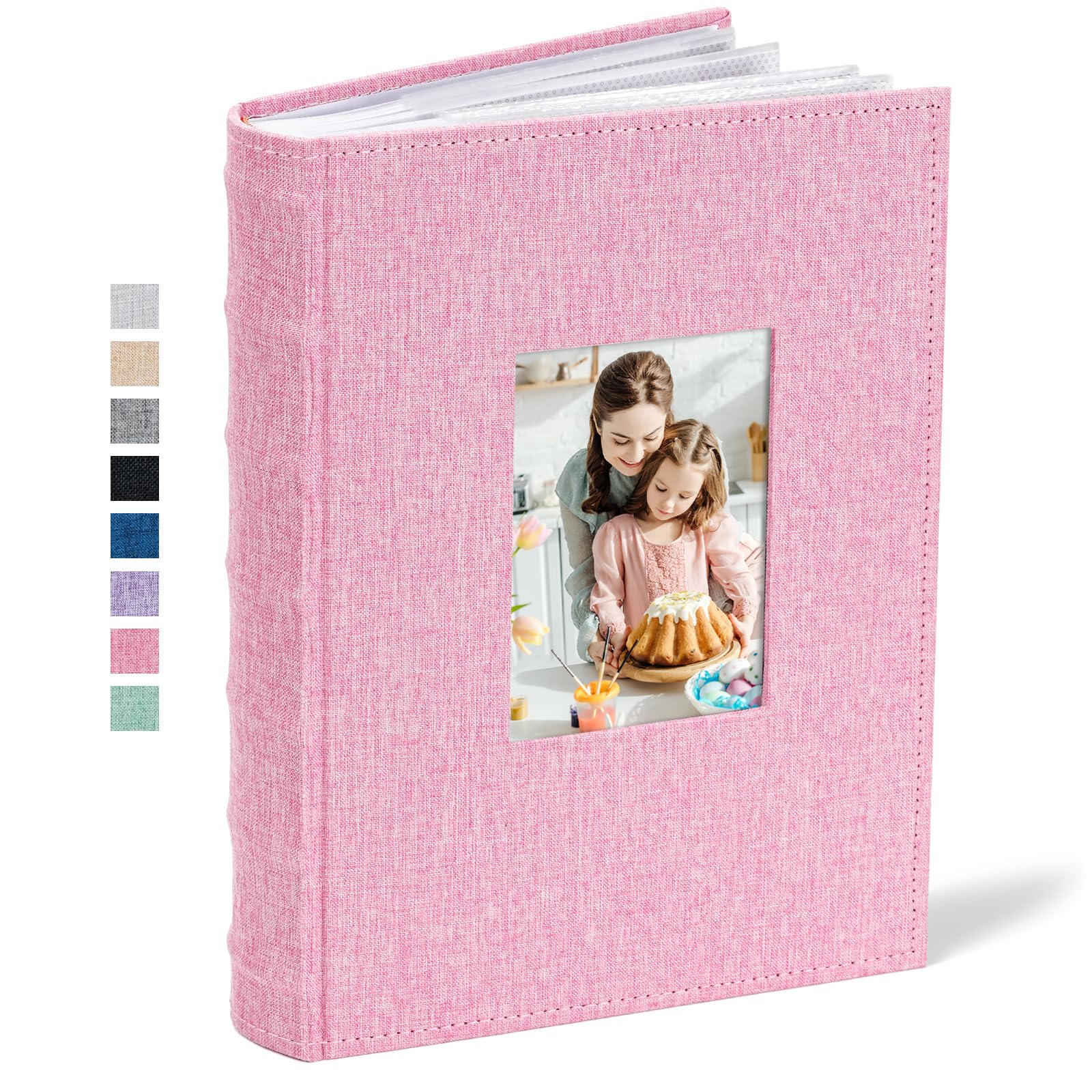 Vienrose Photo Albums 6x4 (15x10 cm) 300 Pockets Linen Cover with Memo Spaces Photobook Large Capacity Pictures Album Memory Book for Wedding, Family, Baby, Holidays, Special Occasions, Pink
