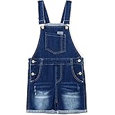 KIDSCOOL SPACE Girls Shorts, Big Bibs Washed Soft Summer Denim Shortalls
