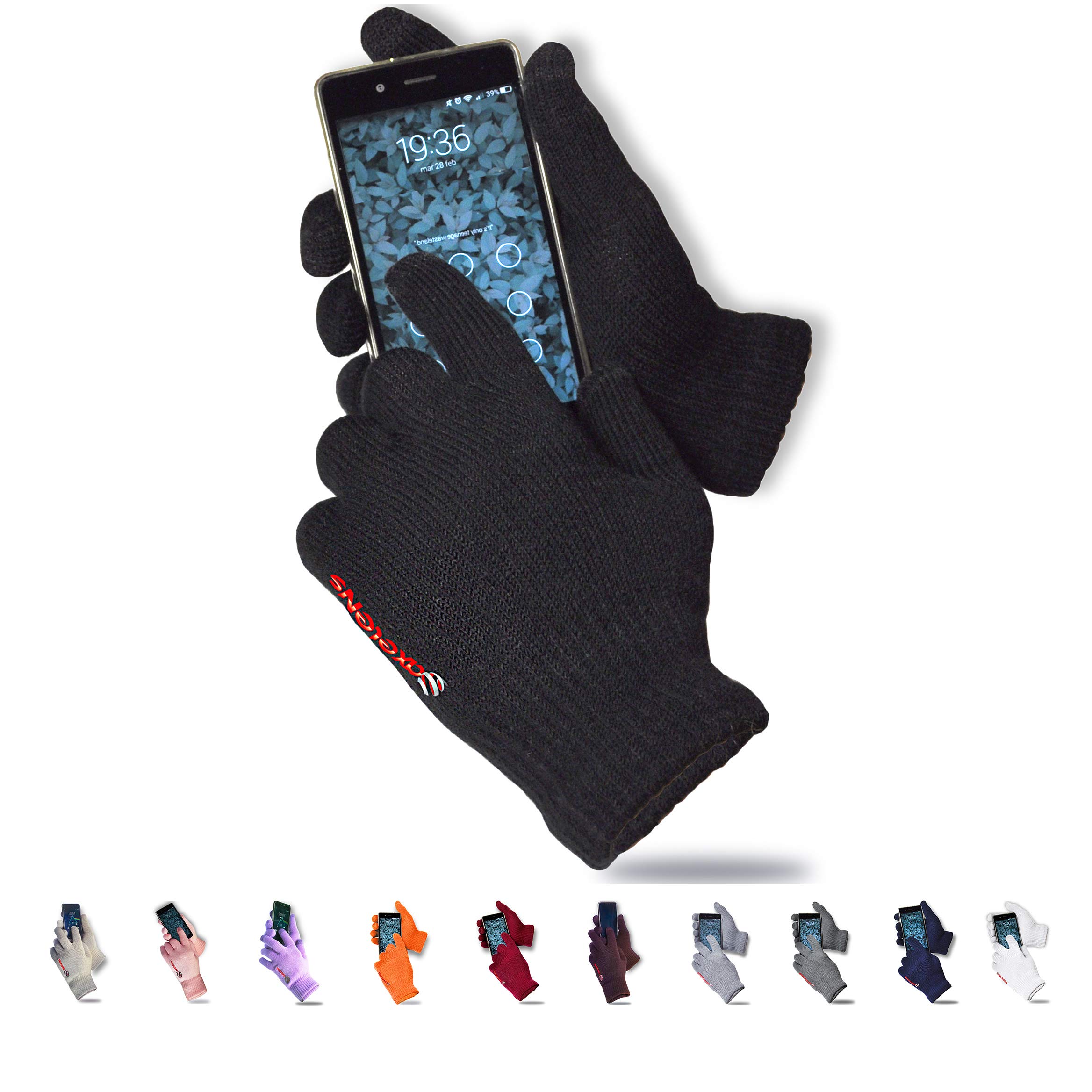 AXELENS Winter Touch Screen Gloves for Men and Women Soft and Warm Fleece Knitted Wool Fleece Interior - for Smartphones, Mobile Phones and Tablets Gift Box Included - BLACK