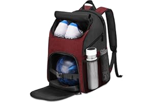 Bosynoy Bowling Backpack, Bowling Ball Bag for Single Ball with Shoe Compartment & Portective Foam Padded, Fits Shoes Up to US Mens Size 16, Grey