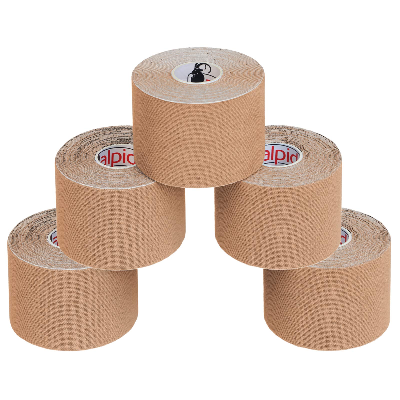 ALPIDEX 5 Rolls Kinesiology Tape Many Colors 5 m x 5 cm Application Examples E- Book Skin Friendly Muscle Support Elastic Strapping Tape, Colour:Skin-Coloured