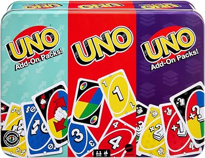 UNO Juego de Cartas con 2 Packs Extra y Caja metálica