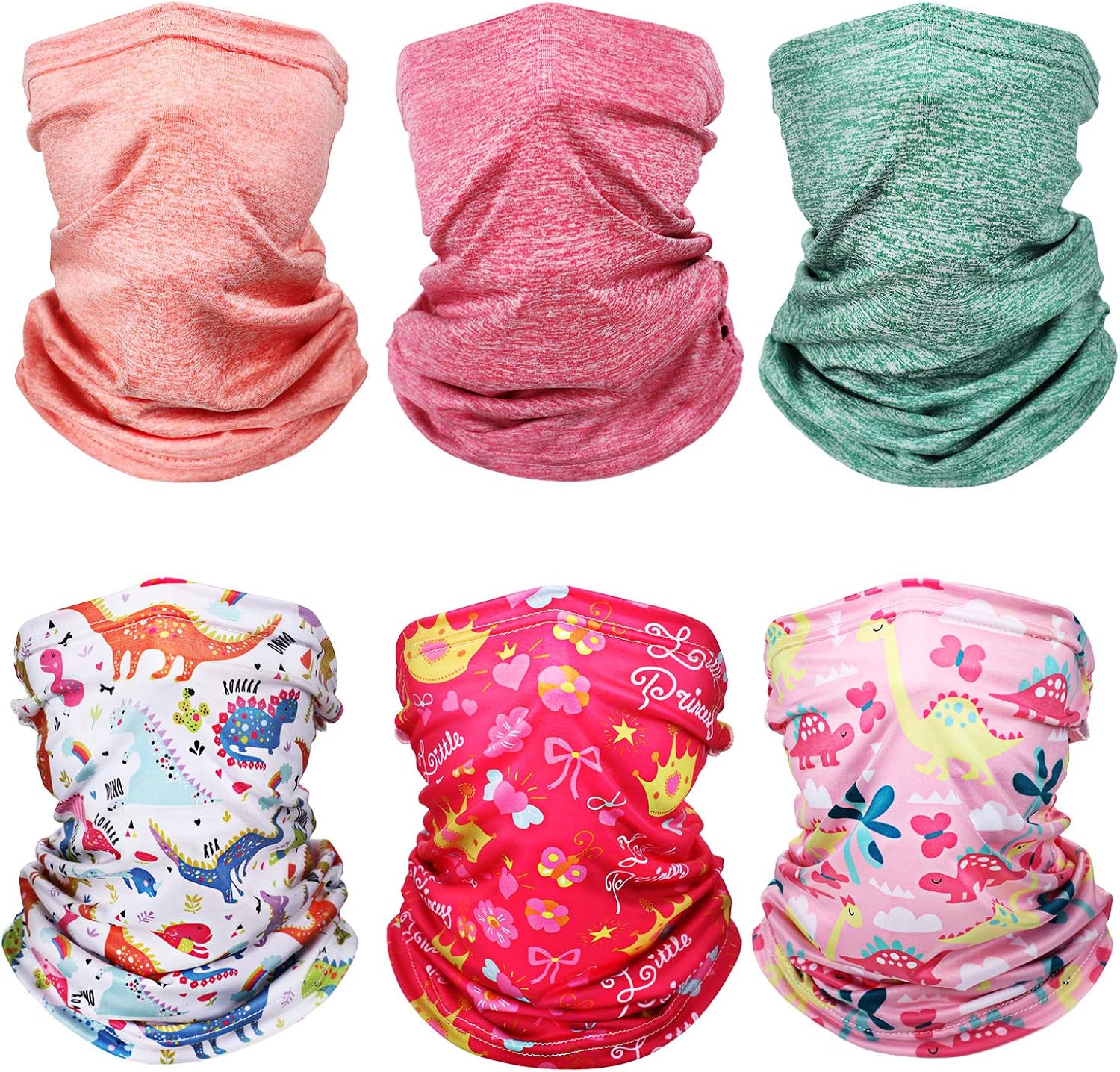 Boao 6 Pieces Kids Summer Neck Gaiter Ice Silk Face Cover Bandanas Non-Slip Balaclava Neck Cover (Solid and Printed Color): Clothing