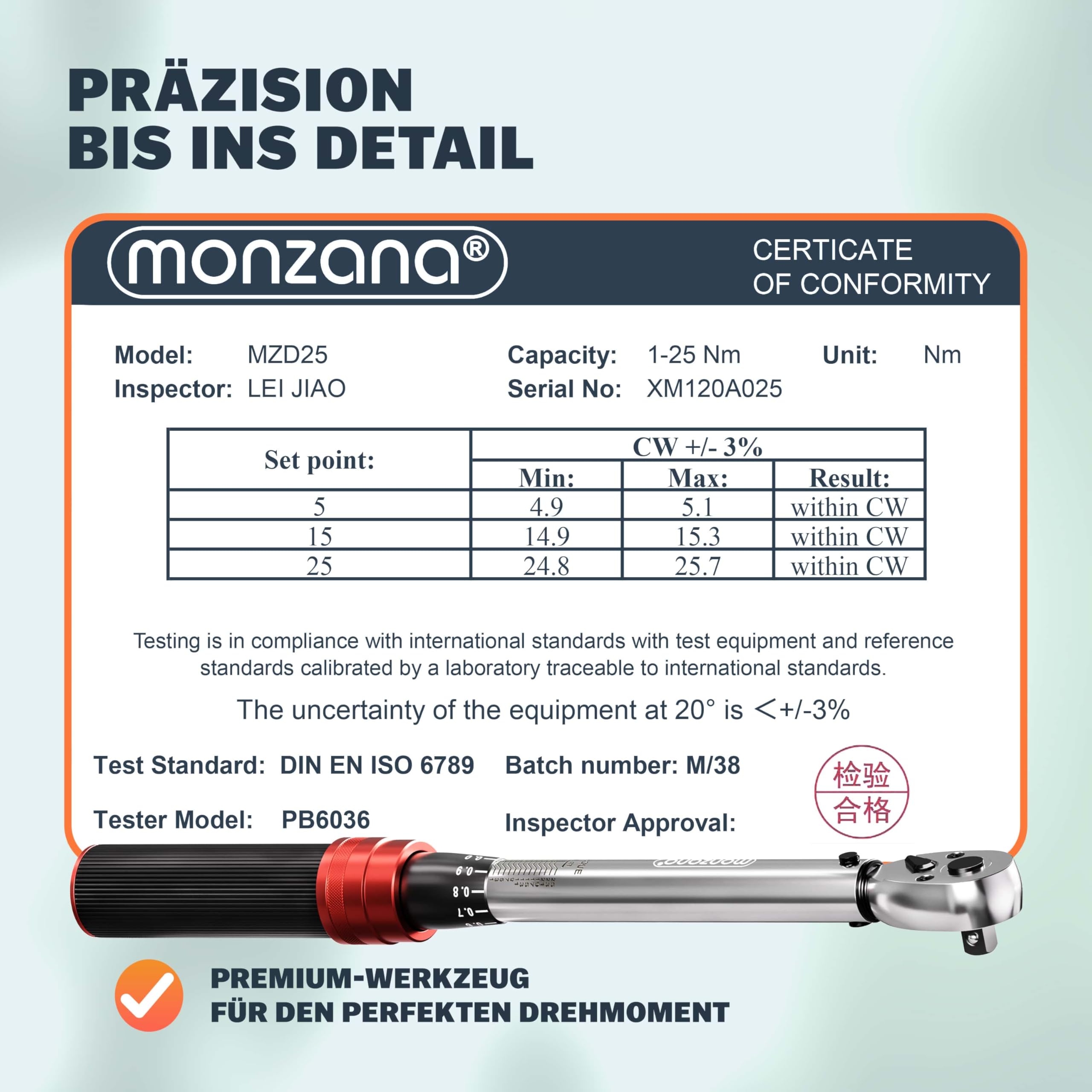 Monzana® Drehmomentschlüssel Fahrrad 18 tlg. Set 1/4 Zoll 1-25 NM ±3% CV-Stahl Verlängerung Transportbox Hochwertiges Bitset Werkzeug Motorrad 8