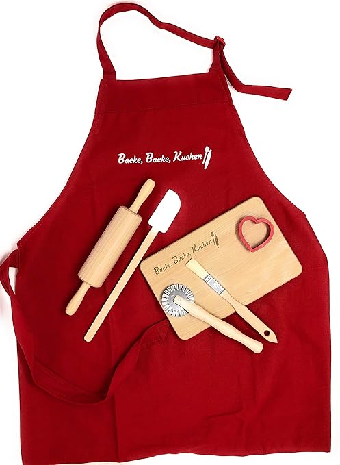 KATINGA Backe, Backe, Kuchen - tolles Backset für Kinder - inkl. Schürze, Nudelholz, Teigschaber, Teigrädchen, Pinsel, Ausste