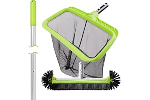BoxedHome Swimming Pool Cleaning Kit with 10.5Ft Adjustable Aluminum Pole, 17.5" Rounded End Pool Brush Head & Deep Skimmer Net/Basket for Inground & Above Ground Pool