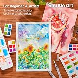 Shuttle Art 48 Color Watercolor Set Half Pan 2 Brushes 10 Brushes Pad Palette view 6