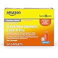 Amazon Basic Care Daytime Severe Cold & Flu Relief Caplets, Medication for Severe Cold and Flu Symptoms Like Headache, Fever, Coughing, Chest & Nasal Congestion, Vapor Ice, 24 Count