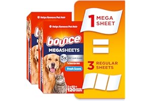 Pet Hair and Lint Guard Mega Dryer Sheets with 3X Pet Hair Fighters, Fresh Scent, 120 Count