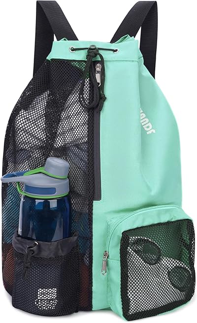 WANDF Swim Bag Mesh Drawstring Backpack Wet Pocket Mint Green