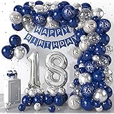 18th Birthday Decorations Navy Blue Silver,18th Balloon Garland with Number 18 Foil balloons,Happy Birthday Banner for Boys Girls 18 Birthday Party Decorations