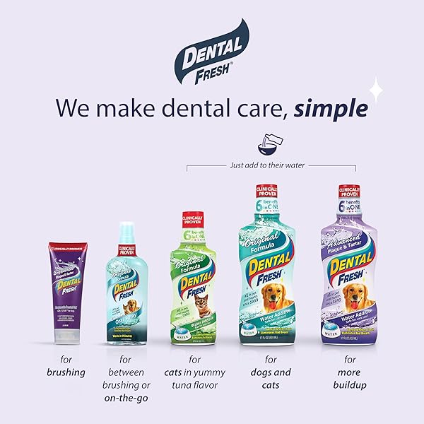 DENTAL FRESH ADVANCED PLAQUE AND TARTAR WATER ADDITIVE, 17OZ – DOG TEETH CLEANING FORMULA TO FRESHEN BREATH AND IMPROVE CAT & DOG DENTAL CARE