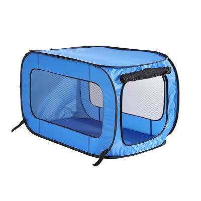 Beatrice Home Fashions Portable, Collapsible, Pop Up Kennel Travel Cat and Dog Crate, 32.5" L x 19.5" W x 19.5" H, Blue