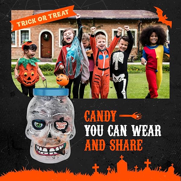 30 PACK HALLOWEEN RING CANDY – INDIVIDUALLY WRAPPED HOLIDAY THEMED SKULL CANDYS PACKED IN A SKULL JAR – TRICK OR TREAT STRAWBERRY AND TUTTI FRUTTI DELICIOUS CANDYS – BULK HALLOWEEN SUCKERS GREAT USE, FOR KIDS, TRICK OR TREAT, PARTY FAVOR, CLASSROOMS, GOODIE BAGS