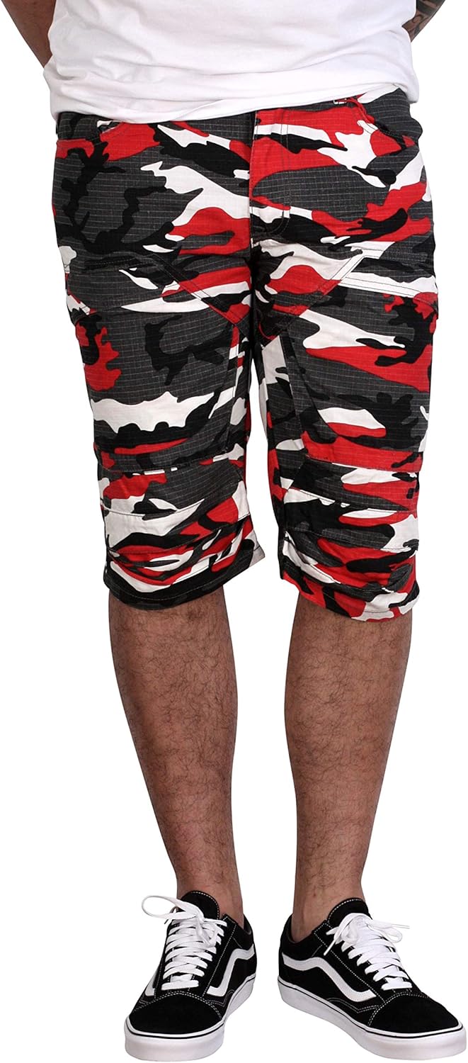 red camo cargo shorts