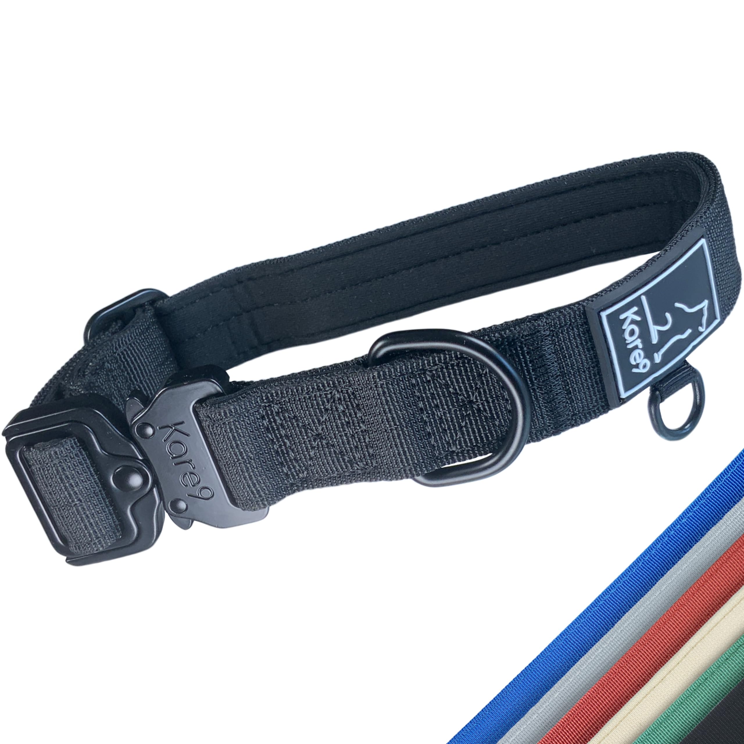 Kare9 Strong Padded Dog Collar Small/Medium Dogs | Adjustable: 33cm - 43cm | Secure Dog Collar | Durable Dog Collar w/Metal Buckle (Small, Black)