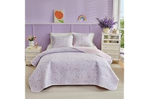 Joyreap 2 Pieces Cotton Quilt Set Twin, Pink n Purple Floral Lovely Design for Girls, Cozy Lightweight Cotton Quilt Bedspread Bed Cover for All Season- 68x88 inches
