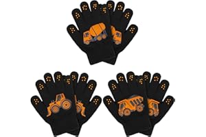 Cooraby 3 Pairs Winter Kids Gloves Warm Stretchy Knitted Magic Gloves Full Finger Mittens