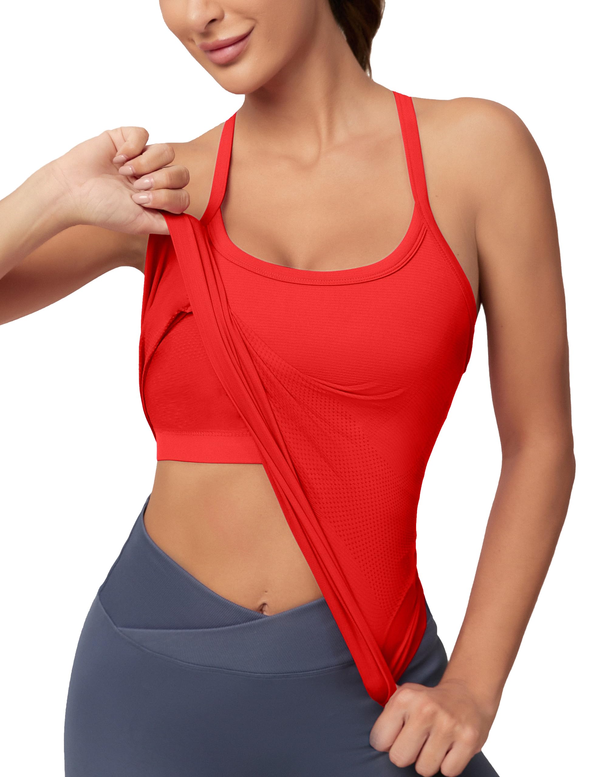 Photo 1 of MathCat Workout Tank Tops for Women with Built in Bra, Sleeveless Gym Tops Seamless Racerback Athletic Yoga Shirts Red