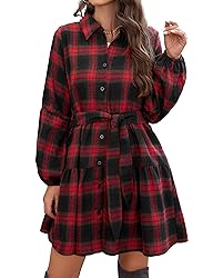 Blooming Jelly Womens Plaid Dresses Fall Shirt