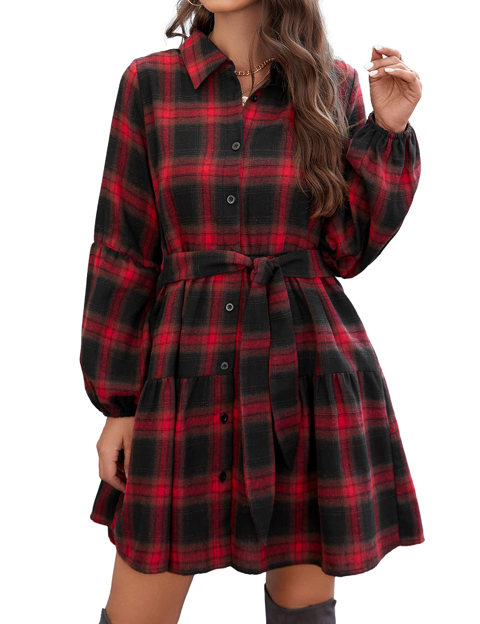 Blooming Jelly Womens Plaid Dresses Fall Shirt