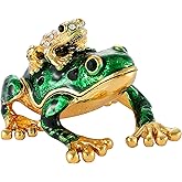 QIFU Hand Painted Cute Frog Jeweled Trinket Box with Hinged Unique Gift for Home Decor