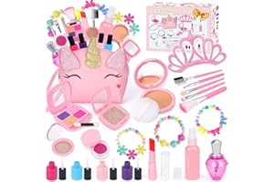 EULRGAUS Pretend Makeup for Toddlers, Kids Makeup Kit for Girl, Play Makeup for Little Girls, Toddler Makeup Kit with Unicorn Bag for Little Girls Age 3 4 5 6 7+ Christmas Birthday Gift (Fake Makeup)