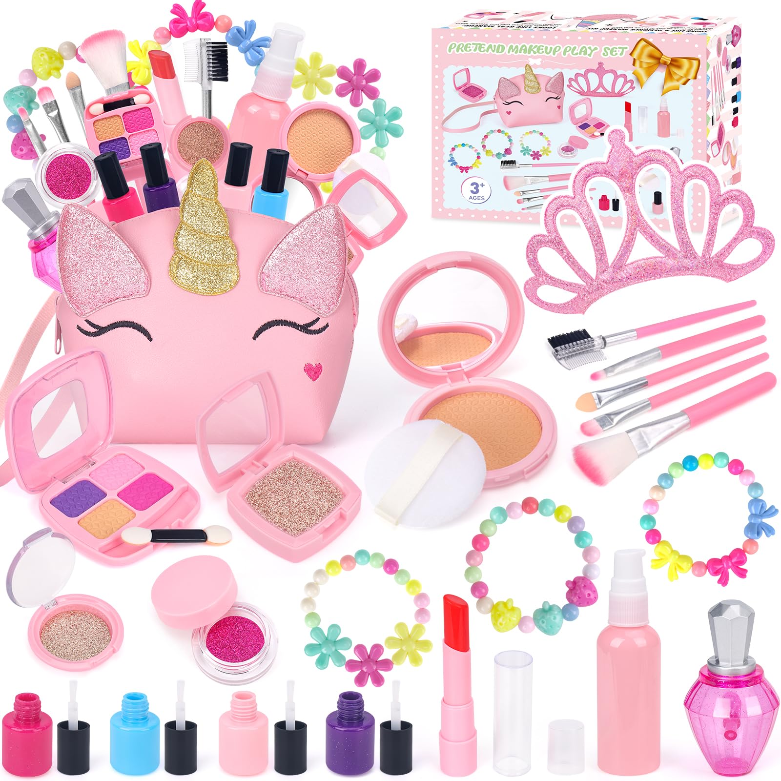 Photo 1 of **MISSING SOME PARTS**EULRGAUS Pretend Makeup for Toddlers, Kids Makeup Kit for Girl, Play Makeup for Little Girls, Toddler Makeup Kit with Unicorn Bag for Little Girls Age 3 4 5 6 7+ Christmas Birthday Gift (Fake Makeup)