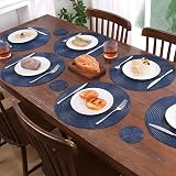Pauwer Round Placemats and Coasters Set of 6 Navy Non Slip Heat Resistant view 7