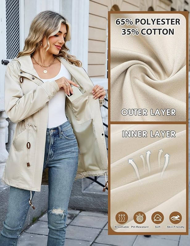 Chaqueta de Entretiempo Mujer con Capucha y Cintura Ajustable