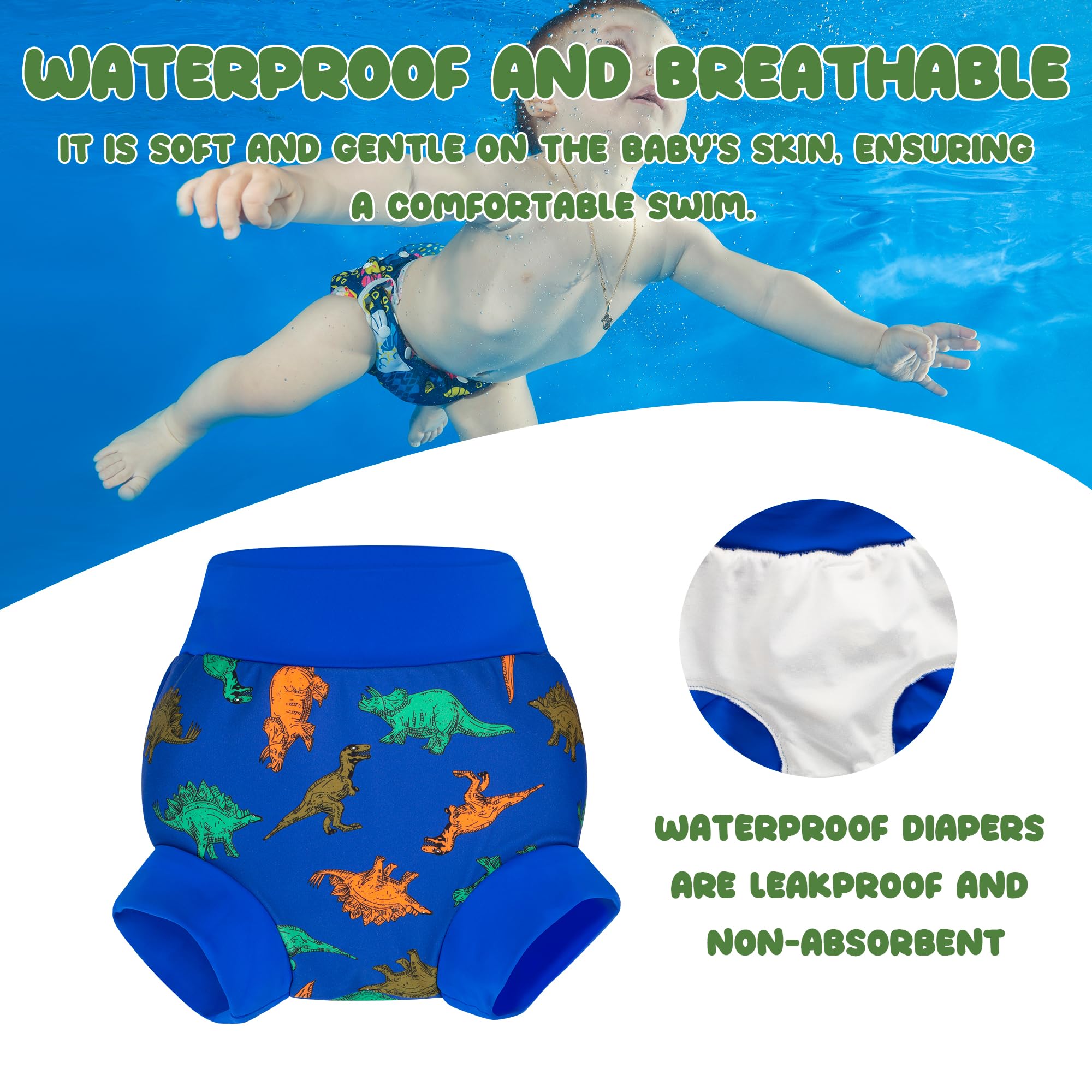BIG ELEPHANT Baby Swim Diapers 3pcs, Reusable Adjustable Washable Waterproof Swimming Diaper for Boy's and Girl's 6Months - 5 Years