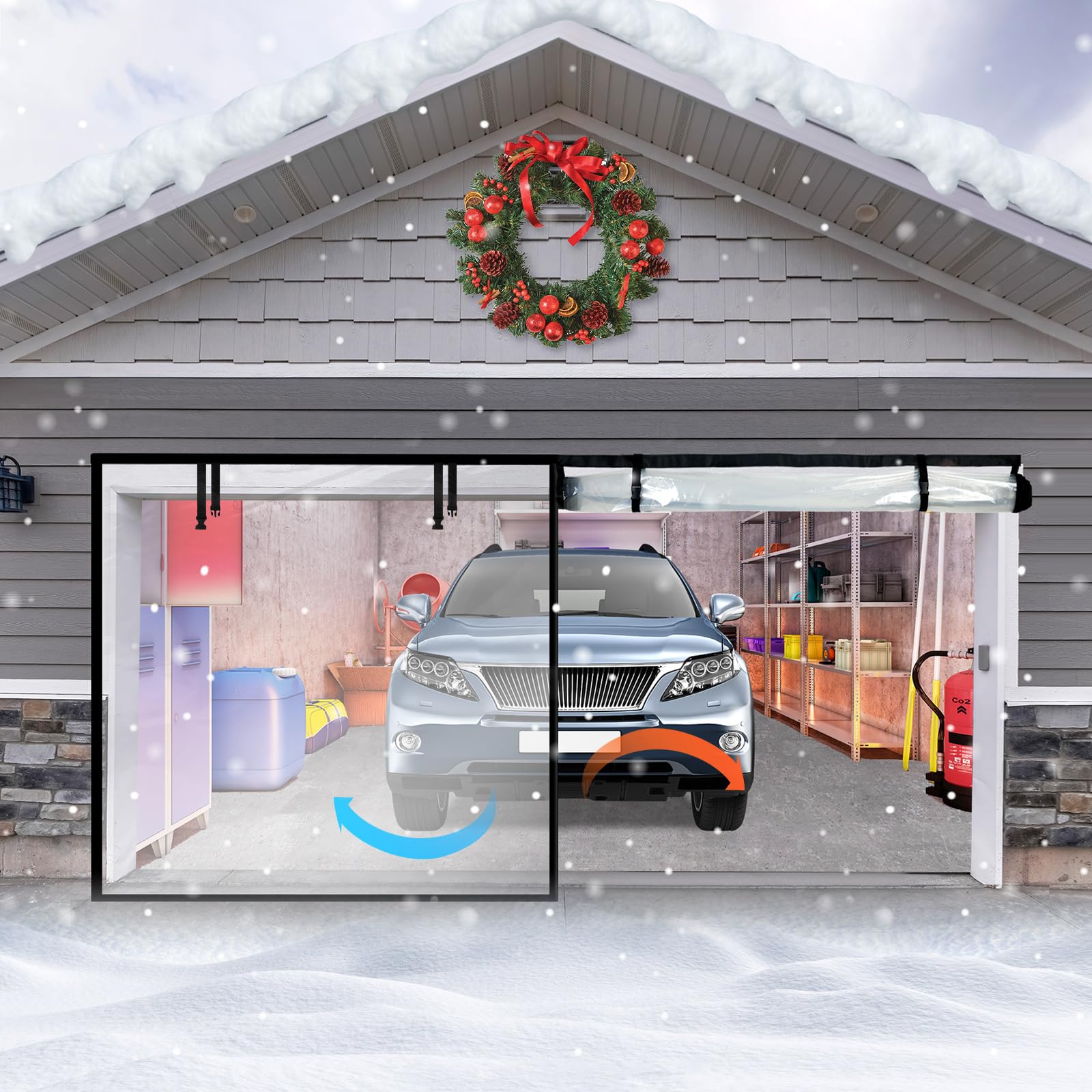 Photo 1 of Mindsoft Garage Insulated Door Curtain Transparent Magnetic Screen Windproof Garage Door Cover Panels Soundproof Magnetic Thermal Curtain Winter Insulation Kit (9x7 ft)