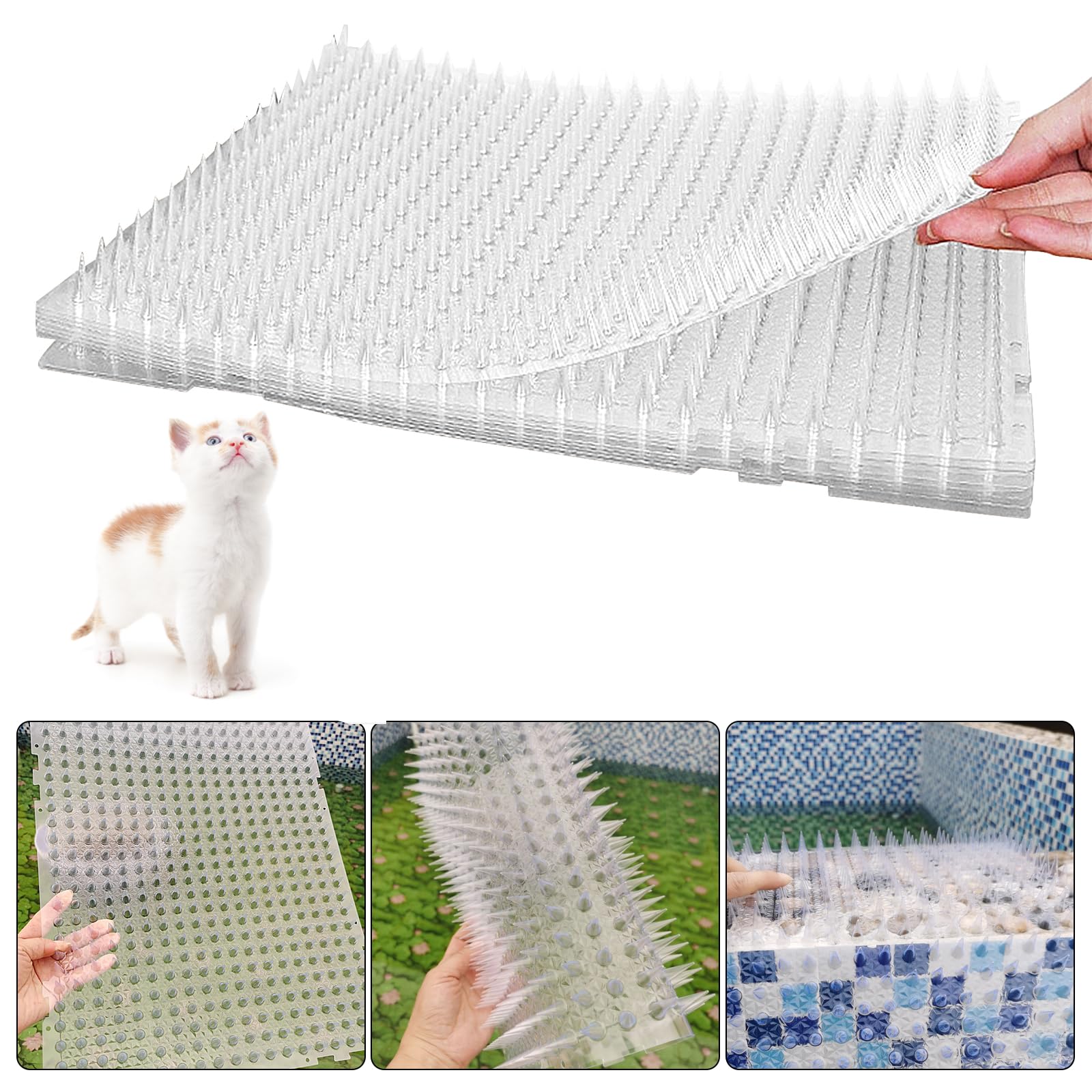 8PCS Cat Repellent Mat, Transparent PET Deterrent Scat Mats with Spikes for Cats and Dogs, Indoor Outdoor Garden Animal Deterrent Mat, Anti Cat Mat to Keep Away Cats Dogs Pets Garden Window Sofa
