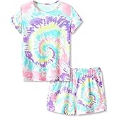 Tebbis Tween Girls Pajamas Trendy Tie Dye Spiral 2-Piece Shirt & Shorts PJ Set Jammies Size 6-18