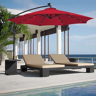 10FT Outdoor Patio Umbrella Solar Powered LED Umbrella Market Beach Sunshade