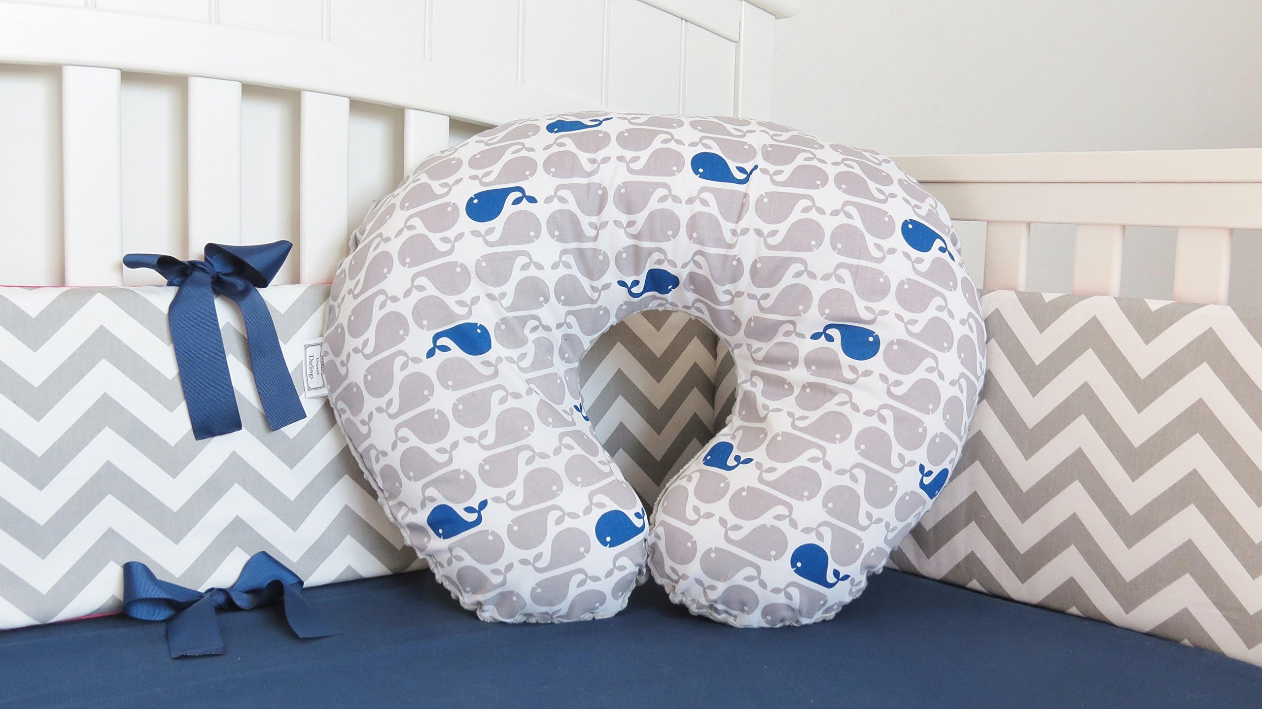 rts Whale and Minky Nursing Pillow Cover - Infant Nursing Pillow Cover, Feeding Pillow Cover, Boppy Pillow Cover