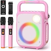Portable Outdoor Karaoke Machine with SOS Signal Mode Karaoke Speaker with Built-in 8 Lighting Effects,2 DSP Chips,9000 mAh Rechargeable Battery,All-in-One Speaker for Adults,Newly Upgraded (Pink)