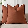 Foindtower Pack of 2, Decorative Linen Soild Throw Pillow Covers Soft Accent Cushion Case Farmhouse Neutral Pillowcase for Chair Couch Sofa Bedroom Living Room Home Decor 24 x 24 Inch Fall Rust Orange