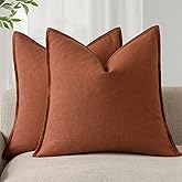 Foindtower Pack of 2, Decorative Linen Soild Throw Pillow Covers Soft Accent Cushion Case Farmhouse Neutral Pillowcase for Chair Couch Sofa Bedroom Living Room Home Decor 20 x 20 Inch Fall Rust Orange