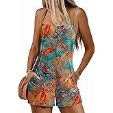 Ekouaer Summer Rompers for Women Floral Beach Sleeveless Shorts Overalls Boho Outfits 2026 Jumpsuit With Pockets