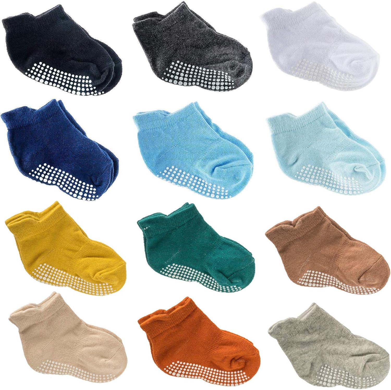 Amazon Com Baby Crew Socks Cotton Anti Skid Toddler Socks With Grips For Baby Girl Boy Multi Color 6 12 Pairs Clothing