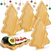 Sliner 4 Pieces Christmas Dishes Christmas Tree Shaped Wooden Appetizer Tray Wood Candy Tray Xmas Tree Shaped Charcuterie Board Sushi Serving Snack Appetizer Platter for Home 11''x7.9''