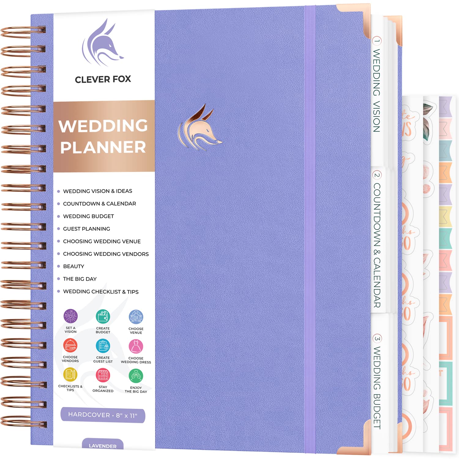 Clever Fox Wedding Planner – Notebook Organizer for Bride – Wedding Planning Binder Book with Pockets – Engagements Gift, 25.5x28cm (Lavender)