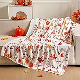 Hahafelt Thanksgiving Fleece Throw Blanket 50 x 60 Inch Fall Autumn Pumpkin and Maple Leaves Blankets and Throws Soft Warm Room Decor for Sofa Couch Bed Travel Fall Themed Gifts Home Decorations