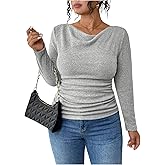 SOLY HUX Women's Plus Size T Shirt Cowl Neck Draped Long Sleeve Tee Knit Ruched Slim Fitted Going Out Tops